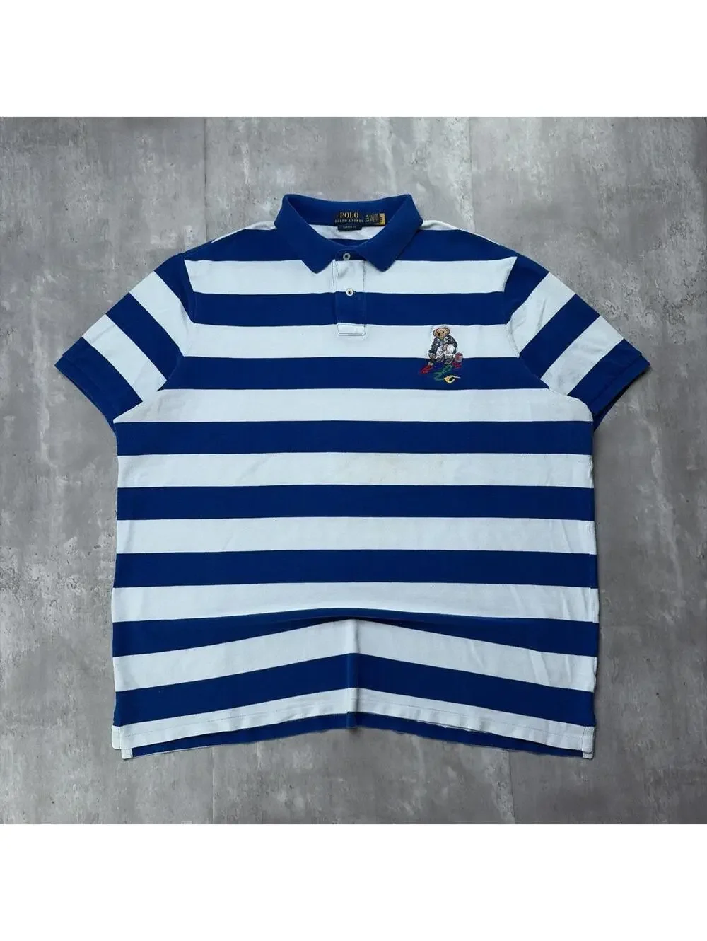 Y2K Blue Polo Ralph Lauren Striped Polo Bear Polo Shirt